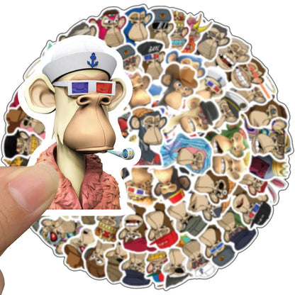 50PCS Cartoon Bored Ape Yacht Club Personalized Graffiti Waterproof Sticker Suitcase Notebook Refrigerator Helmet