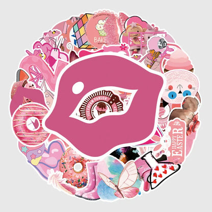 50 pieces of cute cartoon pink series graffiti stickers, personalized DIY luggage, phone cases, laptops, car and motorcycle decoration waterproof stickers toys