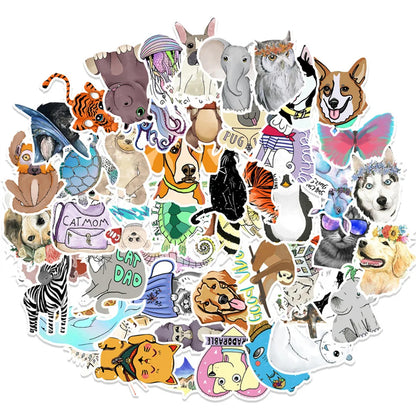 50PCS cartoon cute animal series decorative style graffiti stickers, personalized, fashionable and creative trend DIY exquisite decorative decal cups, helmets, skateboard popular sticker toys