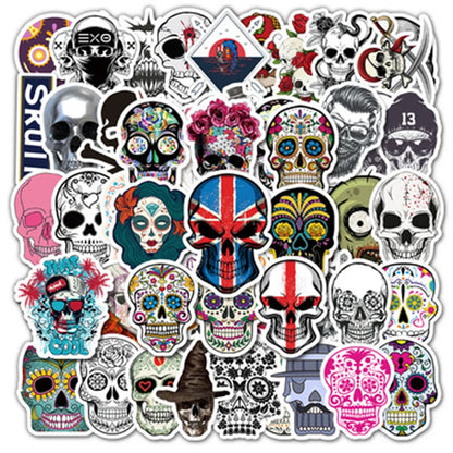 50pcs New Halloween Skull Cartoon Stickers Scary Face Graffiti Decoration Suitcase Guitar Waterproof Stickers