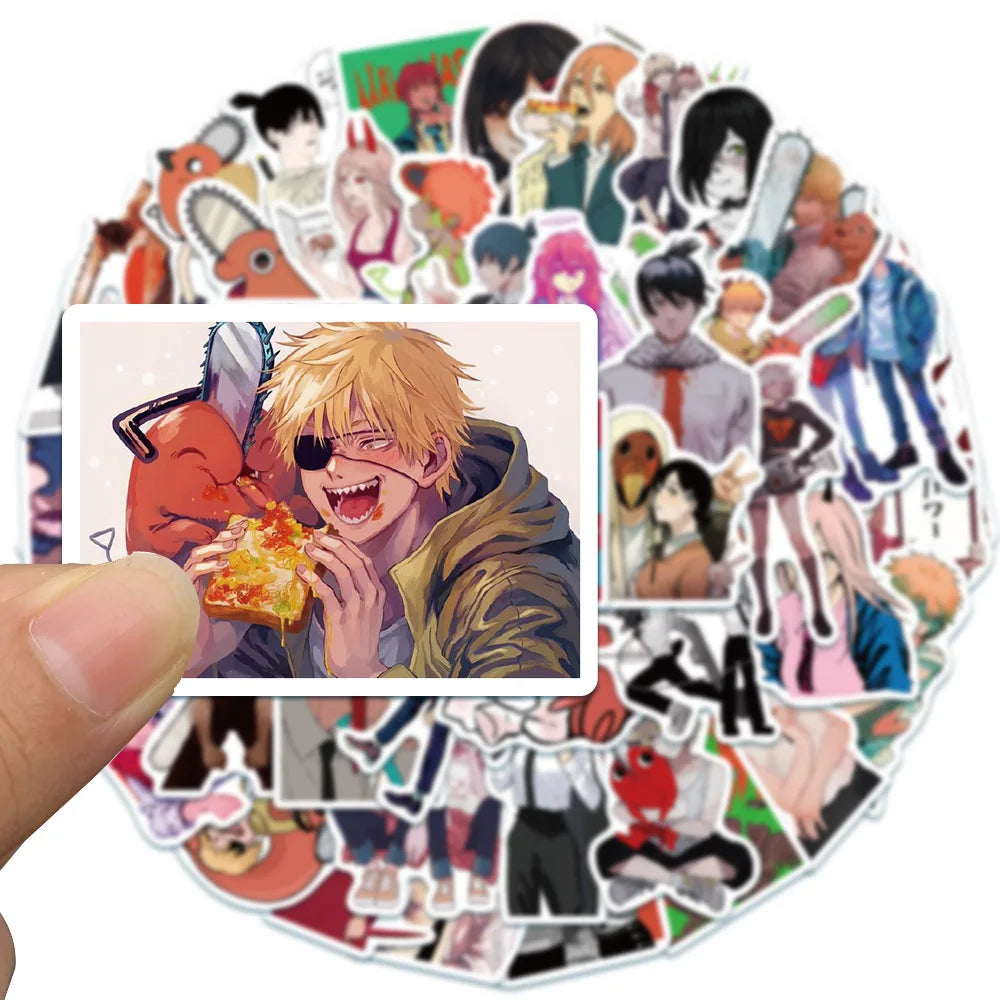 50PCS Anime Chainsaw Man Cartoon Cute Character Graffiti Sticker Suitcase Notebook Decoration Toy