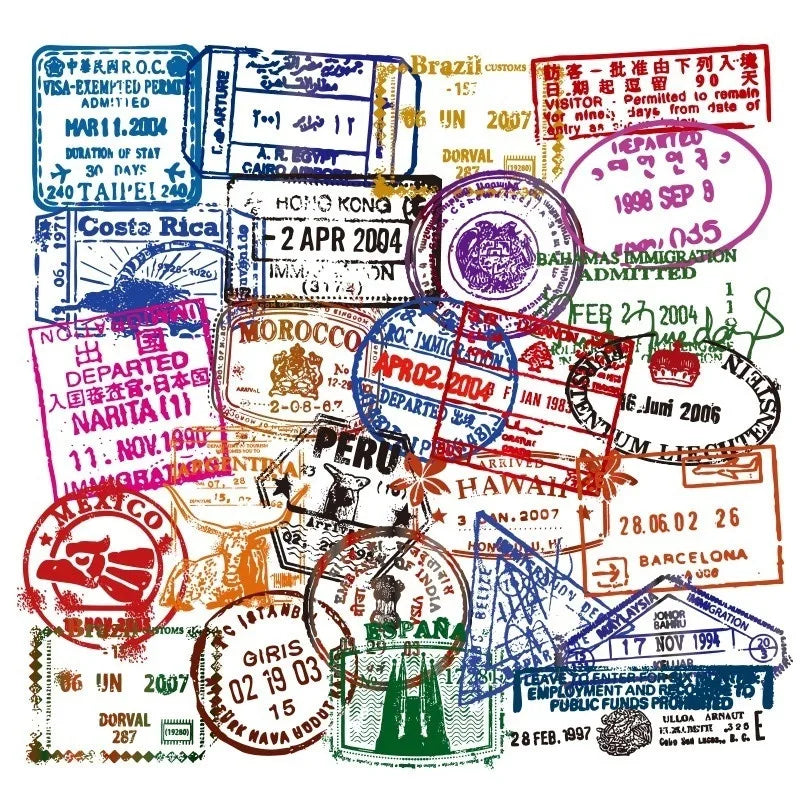 50PCS travel transparent postmark graffiti stickers, personalized DIY hand account trolleys, laptops, helmets, skateboards, luggage graffiti decals, toys