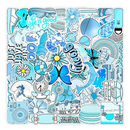 50PCS New Blue Small Fresh Graffiti Stickers Car Trunk Mobile Phone Water Cup Waterproof Stickers