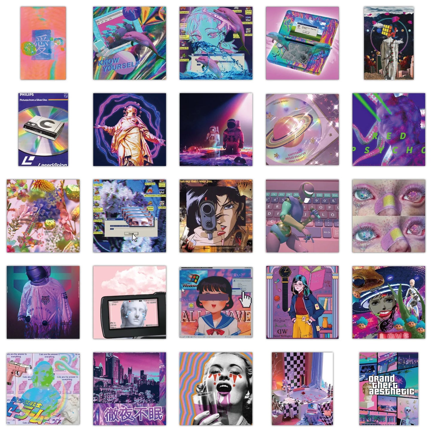 50PCS cartoon-style Vaporwave girl decorative graffiti stickers, personalized, fashionable and creative DIY exquisite decorative decal cups, helmets, skateboard popular sticker toys