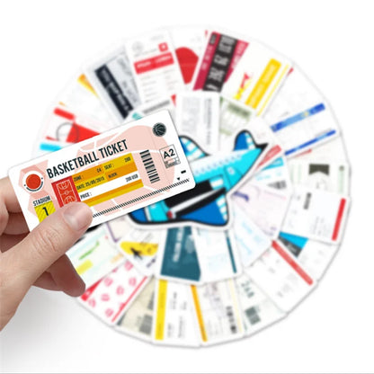 52PCS Boarding Pass Ticket Sticker Luggage Scooter Car Cartoon Graffiti Locomotive Decoration Toy