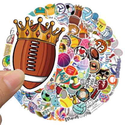 100PCS Cartoon Ball Series Rugby Doodle Stickers Personalized Creative Trend Decorative Stickers Helmet Laptop Guitar Skateboard Bike Toy Gift Decals
