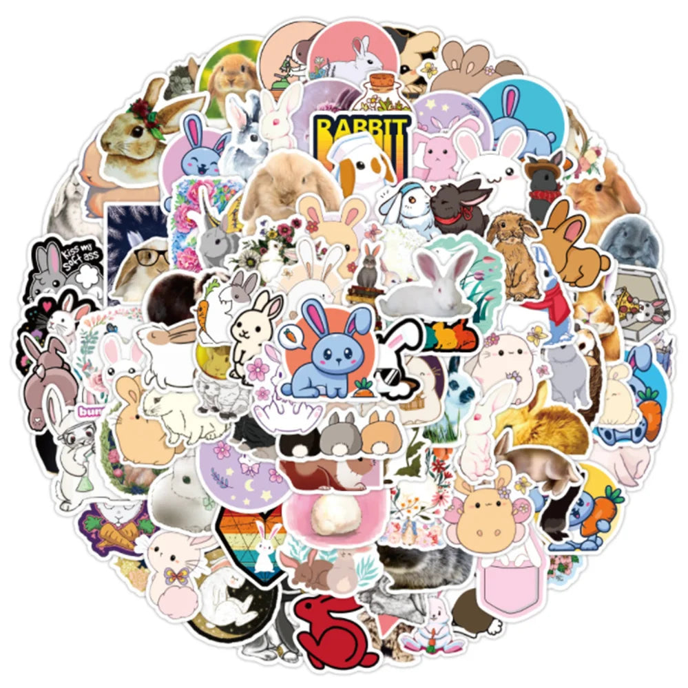 50PCS Cartoon Cute Rabbit Graffiti Stickers Scooter Notebook Scooter Guitar Waterproof Stickers Decorative Toys
