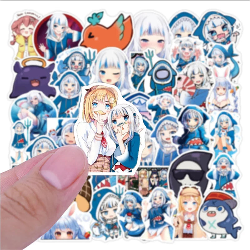 50 Pieces Hololive Vtuber Shark Cartoon Cute Mobile Suitcase Skateboard Guitar Graffiti Sticker Decorative Toy