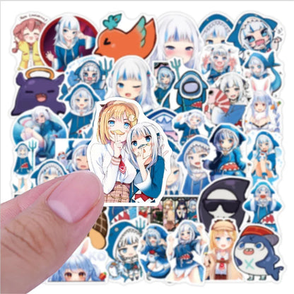 50 Pieces Hololive Vtuber Shark Cartoon Cute Mobile Suitcase Skateboard Guitar Graffiti Sticker Decorative Toy