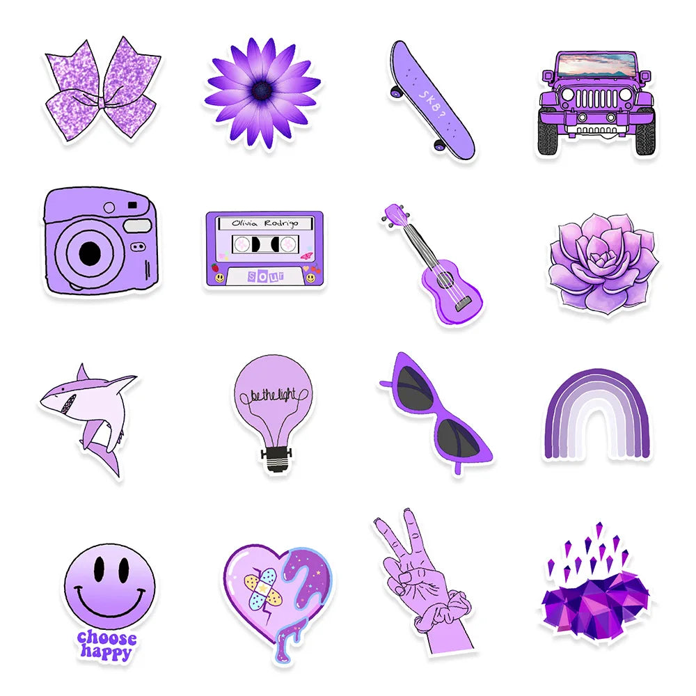 50PCS Cartoon Purple VSCO Series Graffiti Stickers Scrapbooking Computer Notebook Mobile Phone Stickers