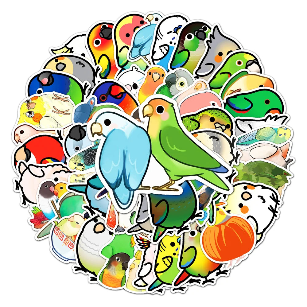 50PCS Cute Parrot Cartoon Personality Creative Decoration Graffiti Waterproof Sticker Notebook Skateboard Helmet