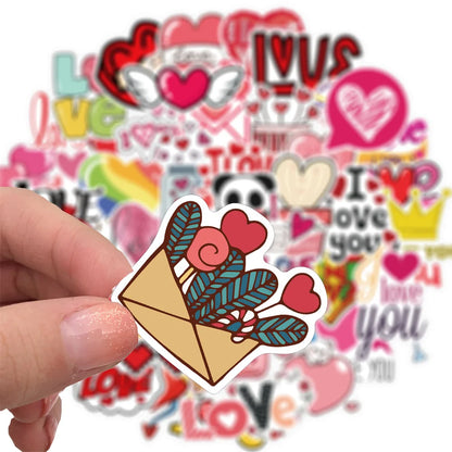 50PCS Valentine's Day Sticker Pink Love Luggage Motorcycle Trolley Case Notebook Waterproof Sticker