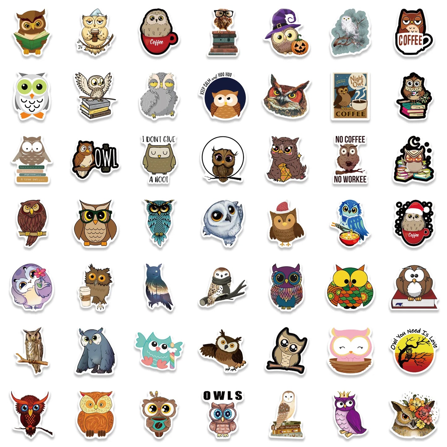 50PCS Cartoon Owl Cute Graffiti Waterproof Sticker Suitcase Notebook Refrigerator Skateboard Stationery Box Helmet