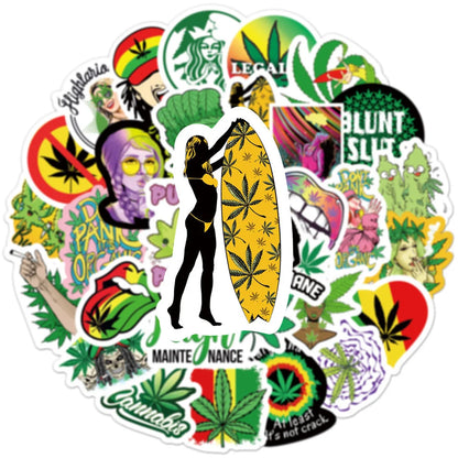 50PCS     SpoofCharacters Leaves Smoking Graffiti Stickers Luggage Laptop Car Waterproof Removable Stickers