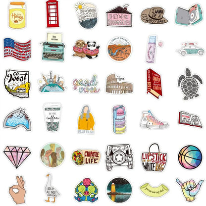 50PCS New Cartoon Cute Little Fresh Helmet Graffiti Water Cup Guitar Decoration Waterproof Sticker Toy
