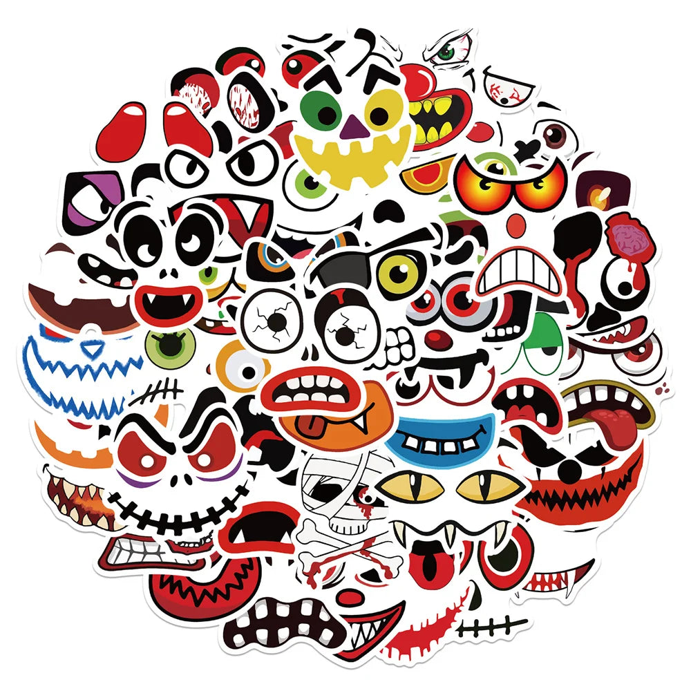 50PCS New Halloween Pumpkin Ghost Face Expression Waterproof Graffiti Sticker Suitcase Notebook Mobile Phone Helmet