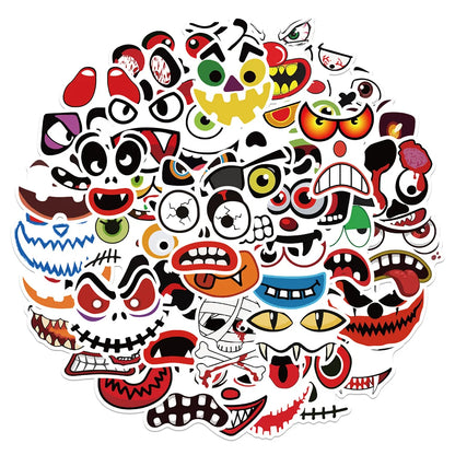 50PCS New Halloween Pumpkin Ghost Face Expression Waterproof Graffiti Sticker Suitcase Notebook Mobile Phone Helmet