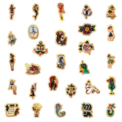 50pcs Retro Beauty Sailor Jerry Graffiti Sticker Waterproof Sticker