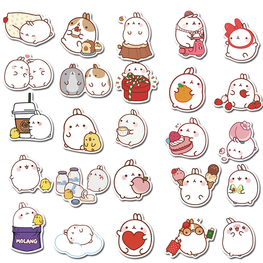 50PCS Cute Round Bunny Stickers - Circular Cartoon Decals for Planners, Laptops, Water Bottles & Kawaii Theme Gifts