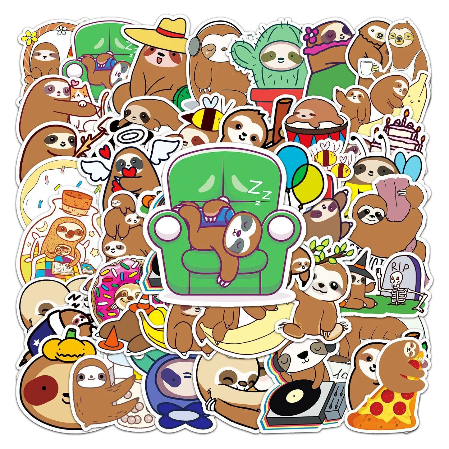 50PCS Cute Cartoon Sloth Personality Fun Skateboard Trolley Case Bike Scooter Water Cup Waterproof Sticker