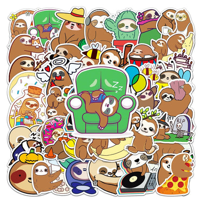50PCS Cute Cartoon Sloth Personality Fun Skateboard Trolley Case Bike Scooter Water Cup Waterproof Sticker