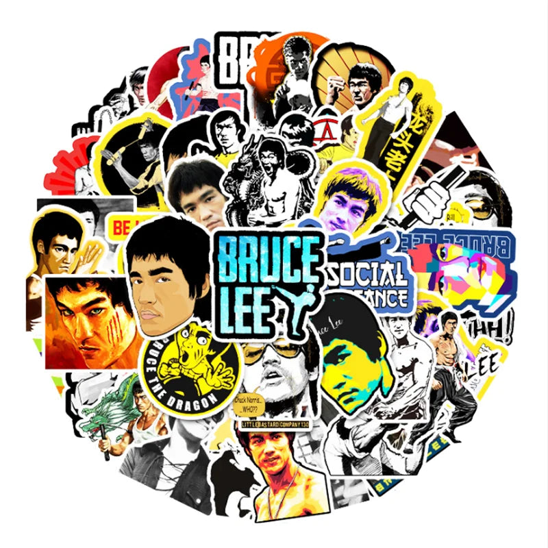 50 pieces of Bruce Lee doodle stickers featuring kung fu movie star, suitable for DIY decorative stickers on luggage, suitcases, motorcycles and flat surfaces