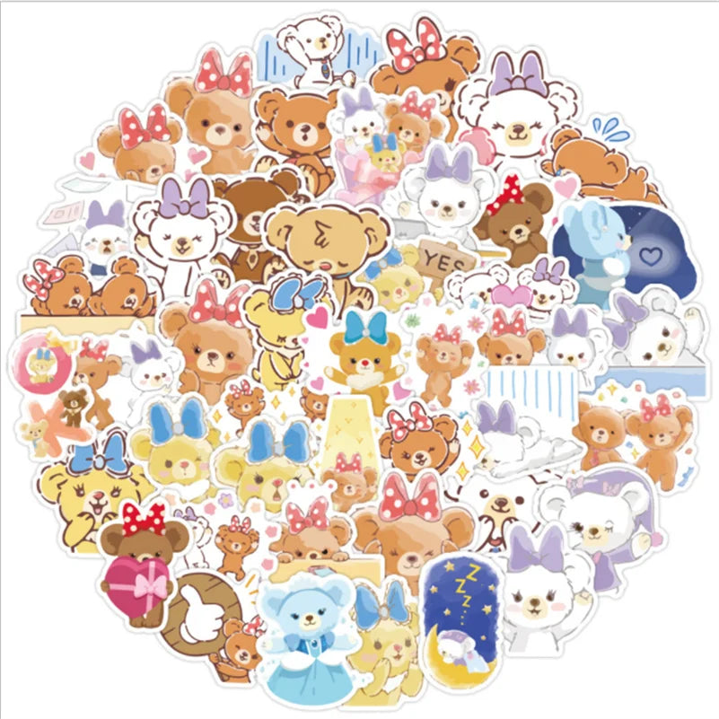 50PCS Duffy Bear and Ballet Rabbit Cartoon Graffiti Stickers Suitcase Laptop Refrigerator Scooter Decorative Toys
