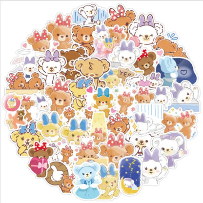 50PCS Duffy Bear and Ballet Rabbit Cartoon Graffiti Stickers Suitcase Laptop Refrigerator Scooter Decorative Toys