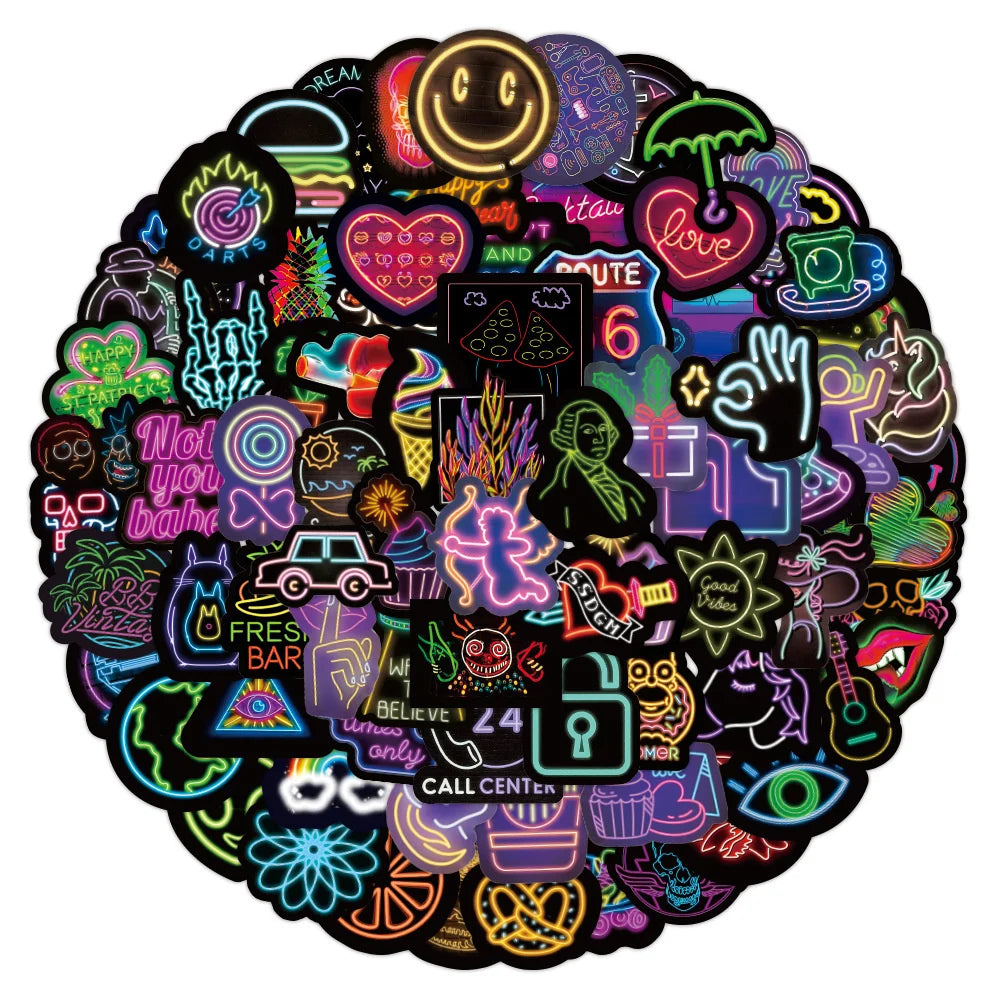 100PCS New Neon Sticker Graffiti Laptop Guitar Motorcycle Luggage Skateboard Bike Waterproof Sticker