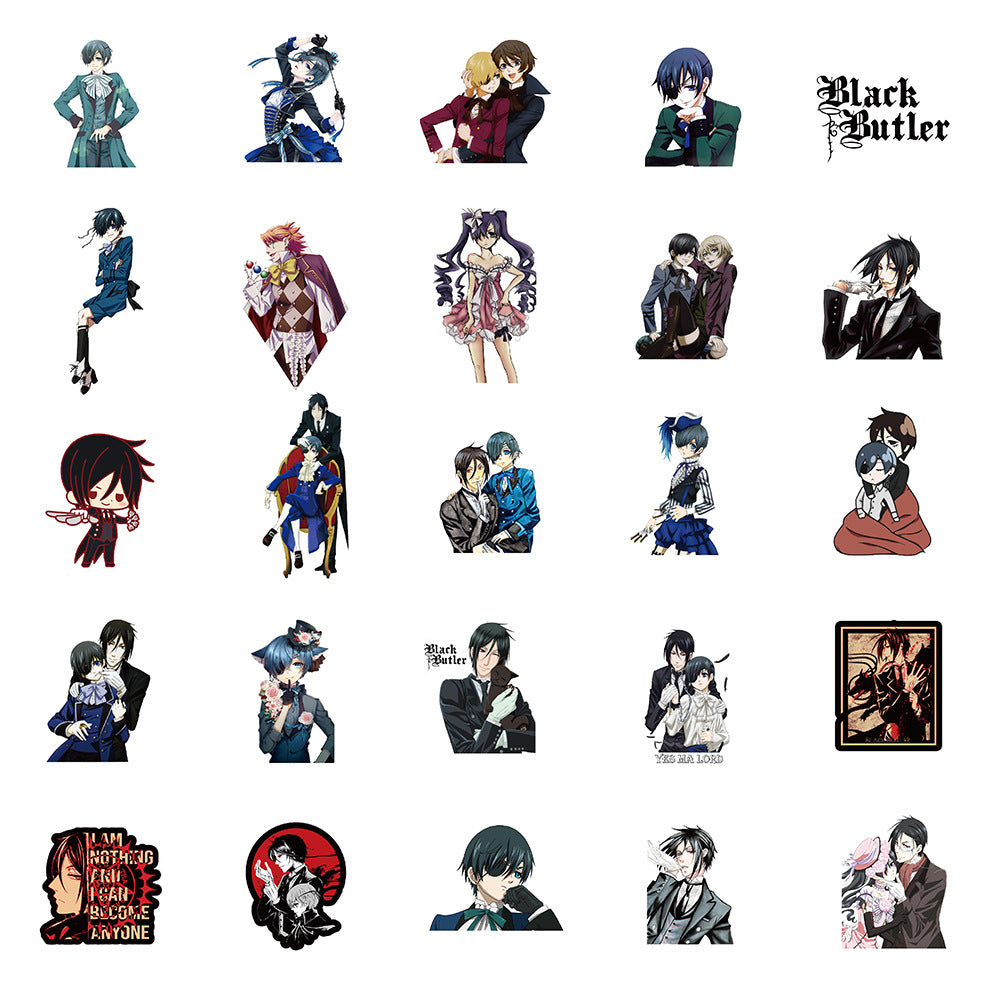 50PCS Black Butler Anime Stickers, Japanese Manga Inspired Butler & Demon Doodles for Fans and Planners