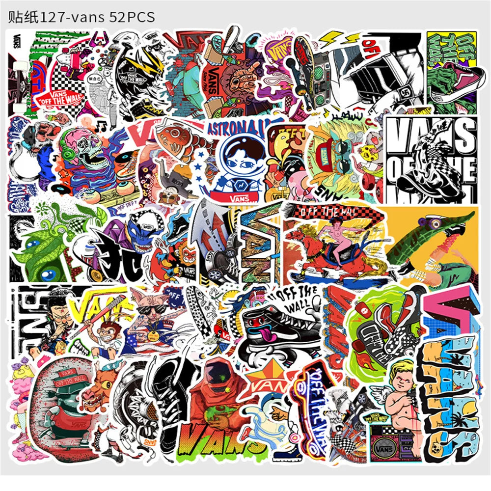 52PCS Cool Skateboard Personality Graffiti Sticker DIY Laptop Skateboard Mobile Phone Decoration Gift Toy Sticker