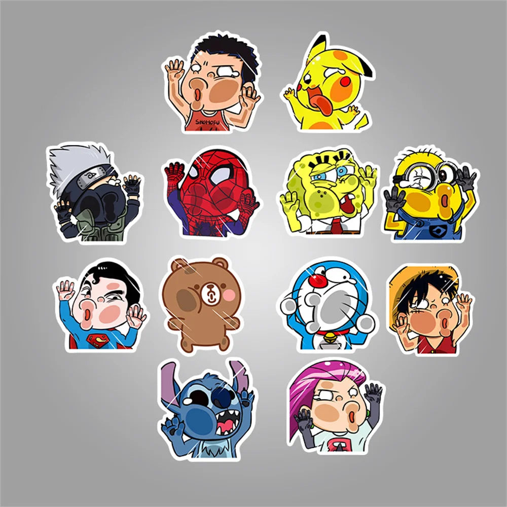 50PCS Creative Funny Car Stickers Cute Cartoon Anime Crash Glass Suitcase Waterproof Graffiti Stickers