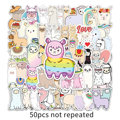 50PCS Cartoon Alpaca Personality Fun Skateboard Trolley Case Bike Scooter Water Cup Waterproof Sticker