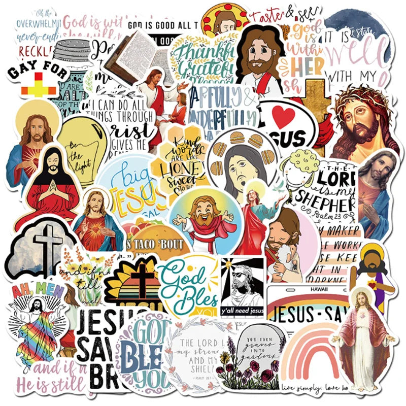 50PCS   Christian God Jesus Faith Cartoon Graffiti Skateboard Notebook Guitar Phone Waterproof Sticker Toy Gift