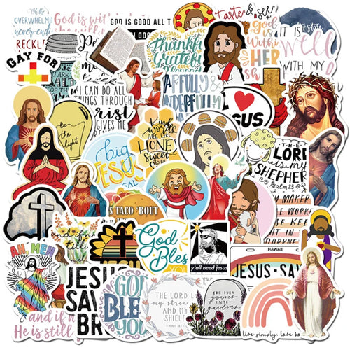 50PCS   Christian God Jesus Faith Cartoon Graffiti Skateboard Notebook Guitar Phone Waterproof Sticker Toy Gift