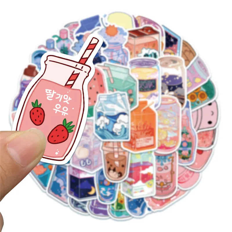 50PCS Cute Sweet DIY Food and Beverage Bottle Cartoon Girl Toy Manual Notebook Mobile Phone Case Decoration Stickers