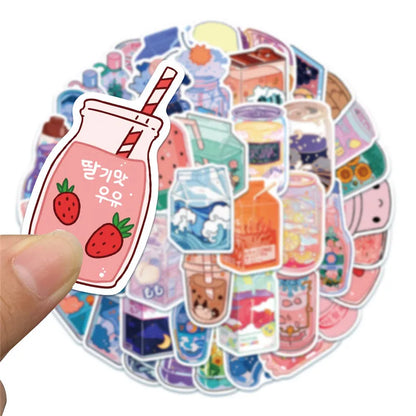 50PCS Cute Sweet DIY Food and Beverage Bottle Cartoon Girl Toy Manual Notebook Mobile Phone Case Decoration Stickers