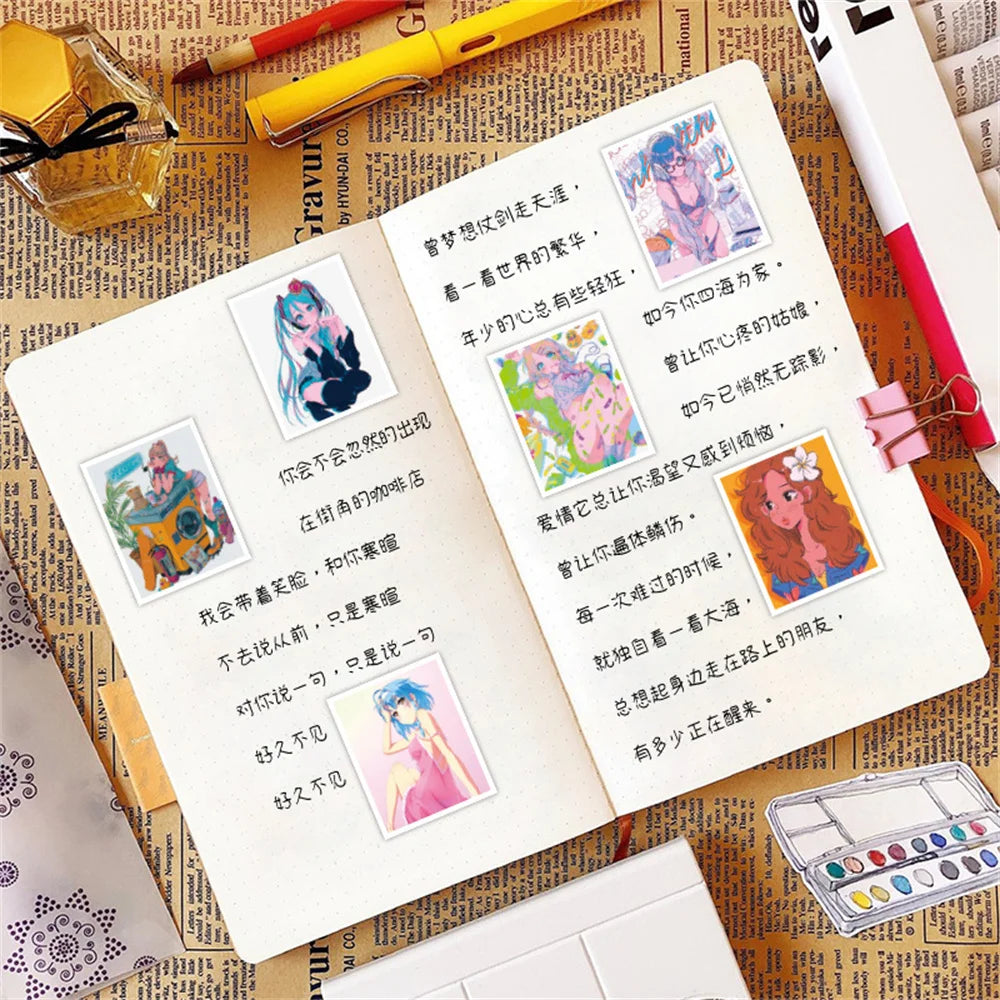 50 pieces of cartoon, lively and cute girl decoration style graffiti stickers, personalized, fashionable and creative trend DIY exquisite decorative decal cups, helmets, skateboard popular sticker toys