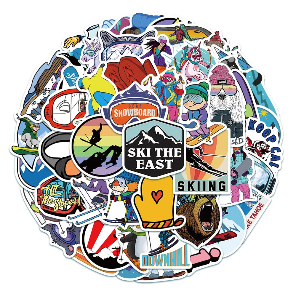 50PCS Cartoon Outdoor Ski Sports Skateboard Graffiti Stickers Notebook Guitar Cup Graffiti Decoration Toys