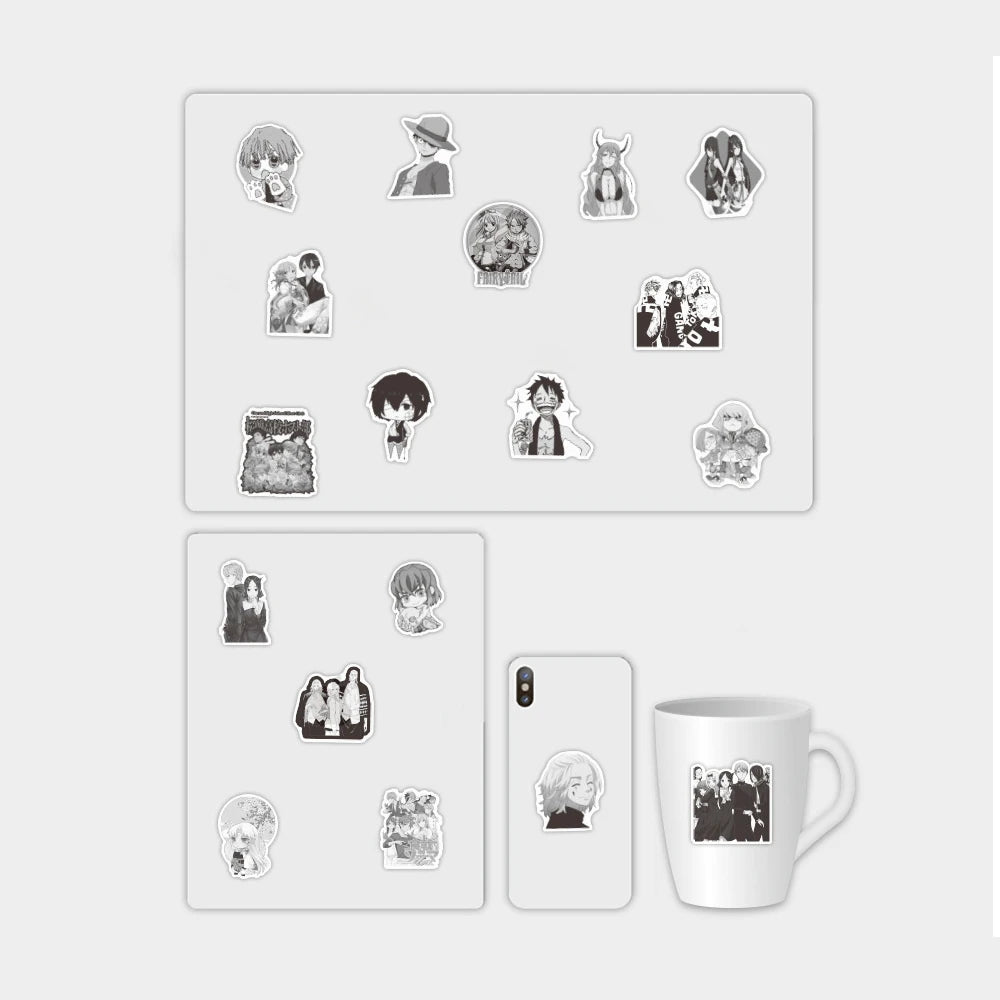 50PCS New Mixed Black and White Anime Graffiti Stickers Waterproof Notebook Scooter Water Cup Luggage Stickers