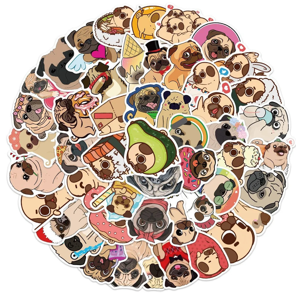 50PCS Cute Pug Pug Graffiti Stickers Mobile Phone Laptop Refrigerator Decoration Stickers Waterproof Custom