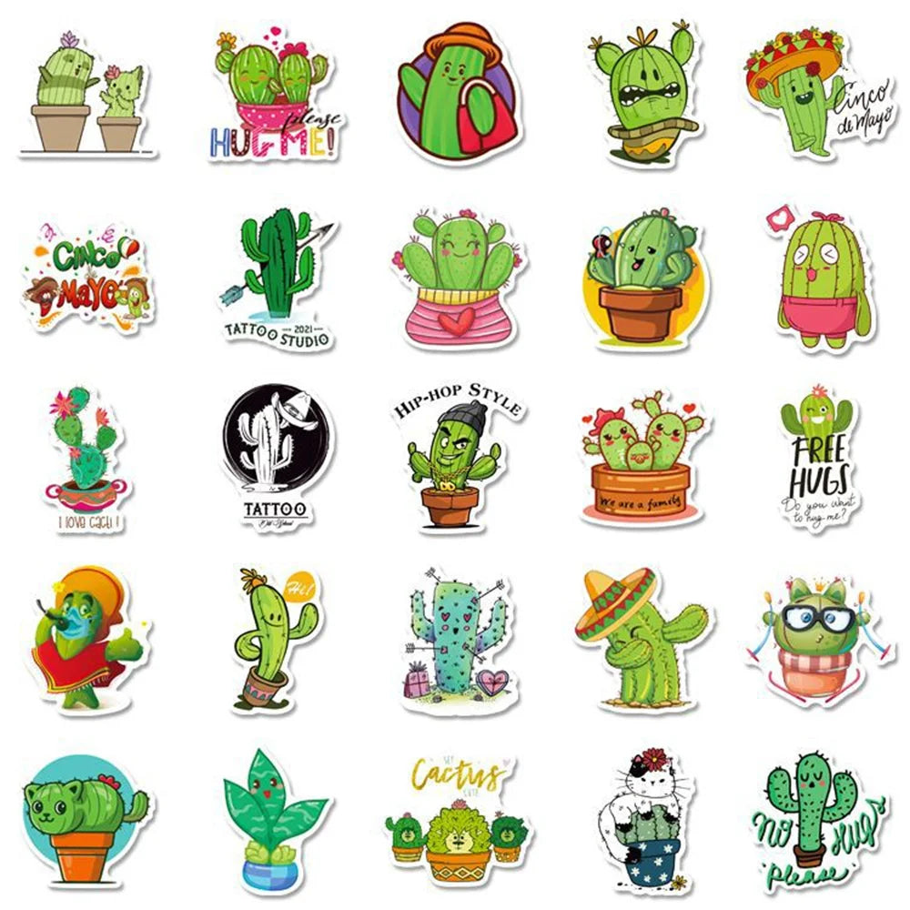 50PC Cactus Sticker Ins Wind Green Small Fresh Plant Notebook Skateboard Water Cup Small Sticker