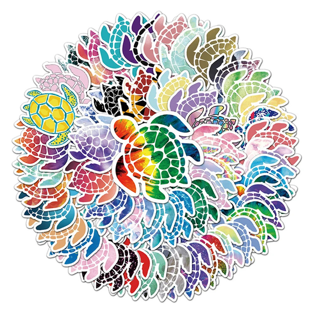 50PCS Color Turtle Graffiti Stickers Cute Marine Life Stickers Children Decoration Skateboard Luggage Stickers