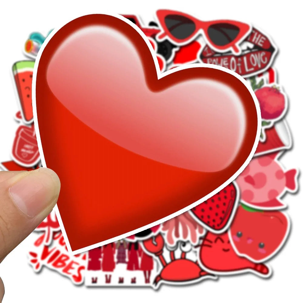 50PCS Red Small Fresh Cute Cartoon Personality Suitcase Notebook Skateboard Water Cup Graffiti Stickers