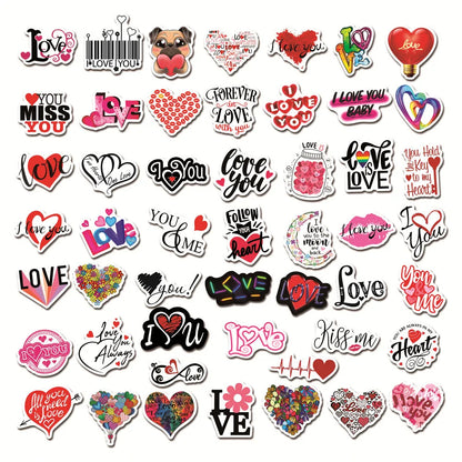 50PCS Valentine's Day Love Graffiti Waterproof Sticker Suitcase Notebook Skateboard Refrigerator Helmet Water Cup