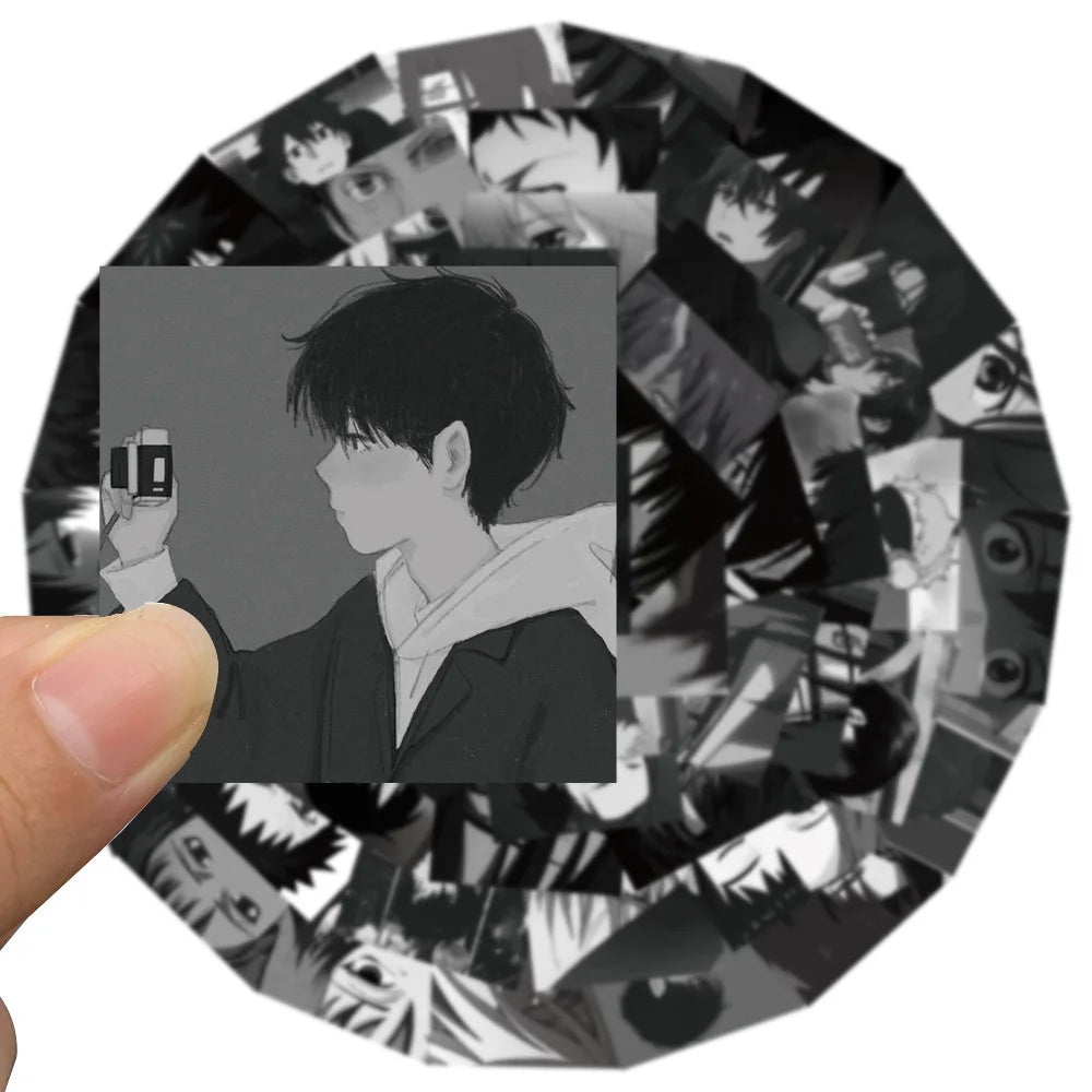 50PCS Gray Anime Male Character Creative DIY Sticker Sticker Scrapbook Skateboard Guitar Gift Aesthetic Sticker