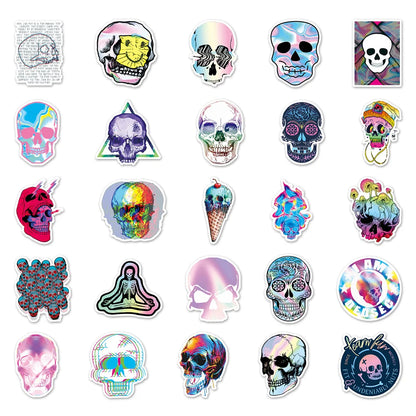 50PCS Skull Graffiti Stickers Trendy Cool Laser Stickers DIY Skateboard Luggage Stickers Waterproof