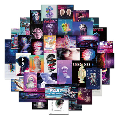50PCS Fault Wind Art Sculpture Personalized Decoration Graffiti Waterproof Sticker Notebook Skateboard Water Cup