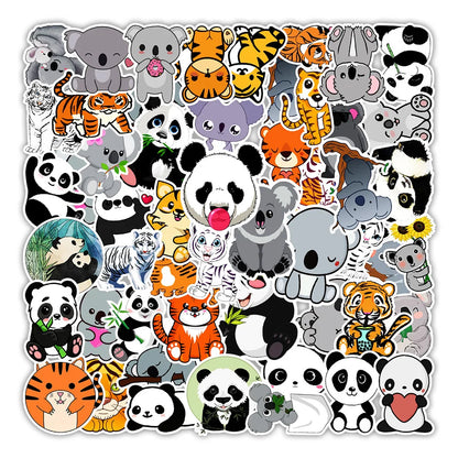 50PCS cartoon animal panda tiger decorative style graffiti stickers, personalized, fashionable and creative trend DIY exquisite decorative decal cups, helmets, skateboard popular sticker toys