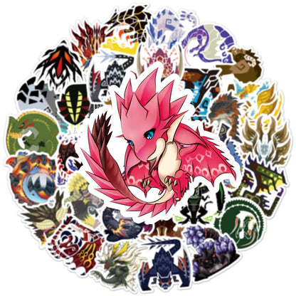 50PCS of cute cartoon anime Monster Hunter decorative style graffiti stickers, personalized, fashionable and creative trend DIY exquisite decorative decal cups, helmets, skateboard popular sticker toys